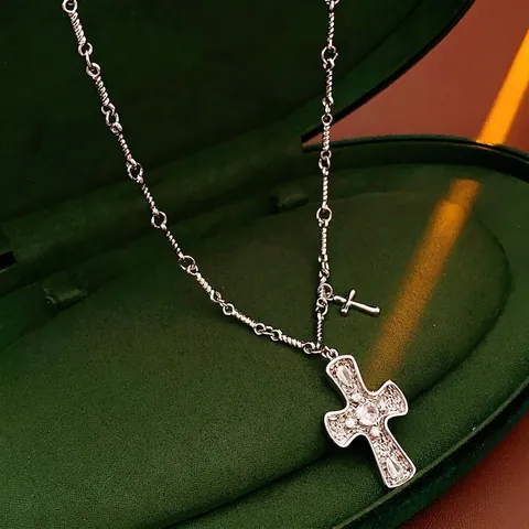 Cross Pendant Necklace Copper With Zircon Minimalist Jewelry For Women Elegant Neck Chain