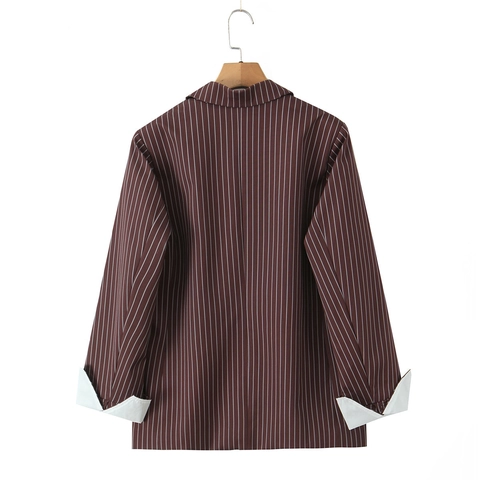 Blazer A Righe Da Donna Poliestere Monopetto Rever A Punta Manica Lunga Abbigliamento Da Ufficio