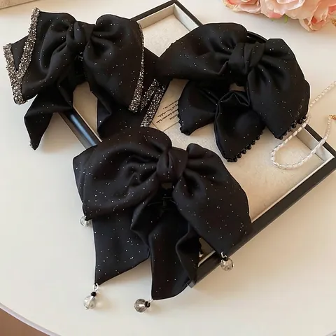 Molletta Per Capelli Con Fiocco In Raso Nero Oversize Per Donna Elegante Accessorio Per Capelli A Farfalla Con Strass Stile Vintage