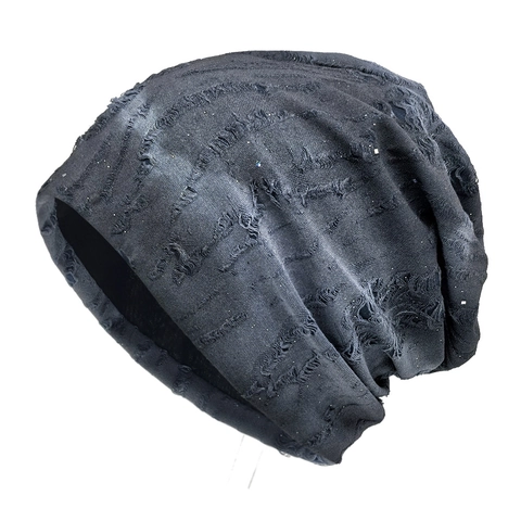 Distressed Strickmütze Beanie Mit Pailletten Slouchy Löcher Streetwear Punk Grunge Style Unisex
