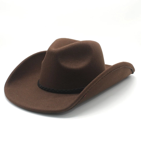 Western Cowboy Hat Wide Brim Polyester Wool Felt Vintage Jazz Fedora With Braided Band For Men Women Outdoor