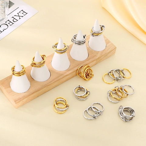 Interlocked Rings Stainless Steel Linked Circle Rhinestone Inlaid Fashion Stackable Minimalist Jewelry For Women
