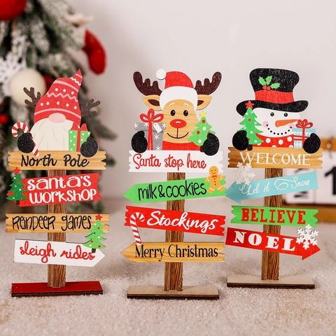 Ornamenti Scrivania Legno Natale Babbo Natale Pupazzo Neve Renna Segnale Stradale Decorazione Tavolo Per Casa Festa Natalizia