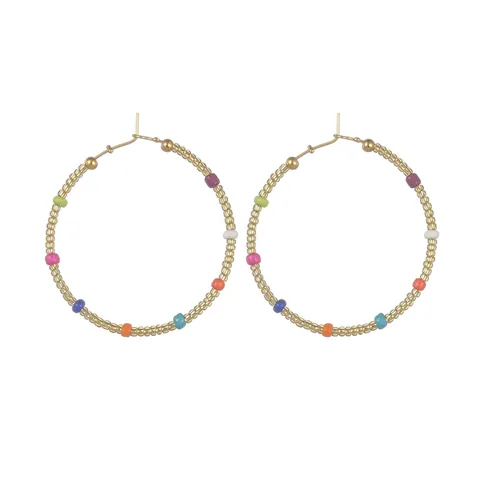 Boheems Gekleurde Kunstparels Ring Oorbellen Roestvrij Staal Verguld Regenboog Kralen Cirkelvormige Oorbellen Voor Dames
