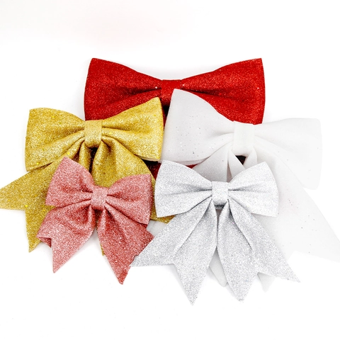 Christmas Tree Glitter Bow Ornaments Large Bowknot Sparkling Hanging Decoration For Holiday Party Home Decor