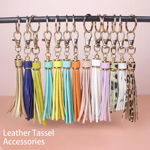 Fashion PU Leather Tassel Keychain For Women Bag Charm Pendant With Gold Zinc Alloy Lobster Clasp Accessories Jewelry Gift