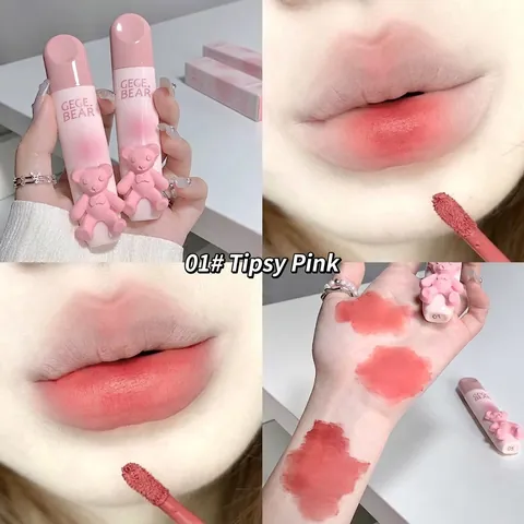 Βελούδινο Ματ Lip Glaze Μακράς Διαρκείας Με Χρώμα Λείο Lip Mud Με Χαριτωμένο Αρκουδάκι Για Καθημερινό Μακιγιάζ