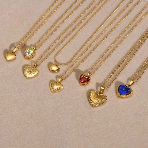 Collar Con Colgante De Corazón De Acero Inoxidable Chapado En Oro Piedra Que Cambia De Color Ojo Turco Circón Concha Mujer