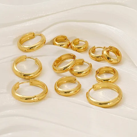 Hoop Ohrringe 18K Vergoldet Edelstahl Hochglanzpoliert Minimalistisch Geometrisch Huggie Stil Für Damen