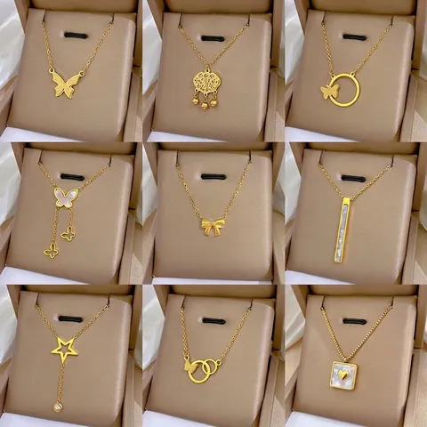 Minimalistische Anhänger Halskette Edelstahl Geometrisch Schmetterling Herz Schmuck Für Damen Elegant Modisch