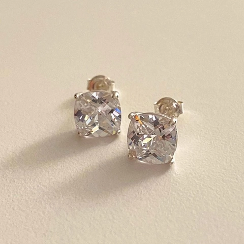 Orecchini A Lobo In Argento Sterling 925 Zirconia Quadrata Design Minimalista Cristallo Chiaro Ipoallergenico Elegante Donna