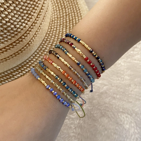 Handmade Beaded Bracelet Artificial Crystal Metal Beads Adjustable Woven Rope Bohemian Minimalist Jewelry For Women Elegant Accessory