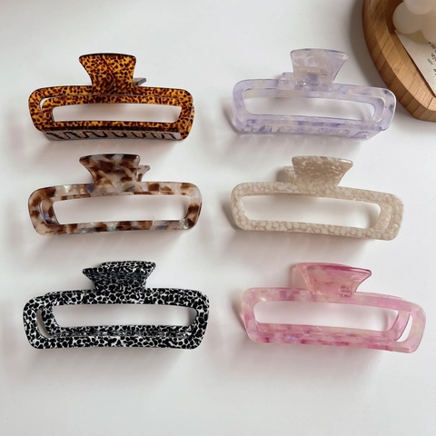 Pinza Para El Pelo Grande Acetato Hueca Rectangular Geométrica Leopardo Mármol Horquillas Accesorios Para Mujeres