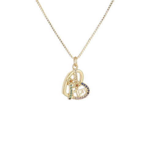 Mom Heart Pendant Necklace Copper Colorful Zircon Inlaid Mothers Day Gift Elegant Jewelry For Women