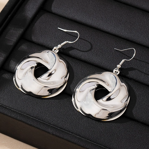 Orecchini Pendenti a Cerchio Intrecciati da Donna Eleganti in Lega di Ferro Oro Argento Orecchini Rotondi Geometrici Gioielli