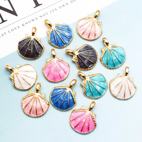 Colorful Alloy Enamel Shell Charms Gold Plated Scallop Pendants For DIY Jewelry Making Necklace Bracelet Earring Accessories