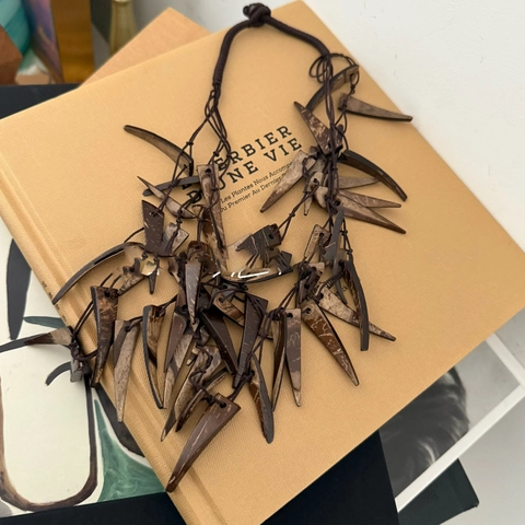 Collana Lunga Multistrato Boho Etnica Pendente Triangolo In Guscio Di Cocco Catena Per Maglione Fatta A Mano Da Donna