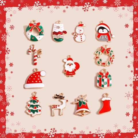 Dijes De Navidad Colgantes Aleación Esmalte Goteo De Aceite Diamantes De Imitación Para Fabricación De Joyas Bricolage Pulsera Collar Accesorio