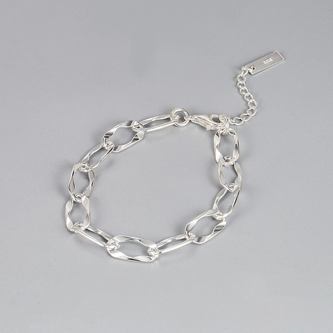 Minimalist S925 Sterling Silver Twisted Oval Link Chain Bracelet For Women Fashion Adjustable Geometric Jewelry Gift