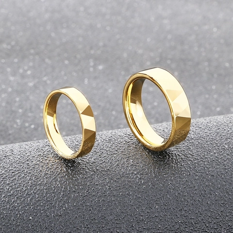 Anello Sfaccettato Geometrico Forma V Acciaio Al Tungsteno Lucidato Placcato Oro Fascia Coppia Regalo Gioielli Moda