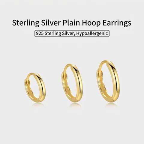 S925 Sterling Silver Minimalist Hoop Earrings For Women Polished Geometric Round Ear Buckle Simple Everyday Fashion Jewelry