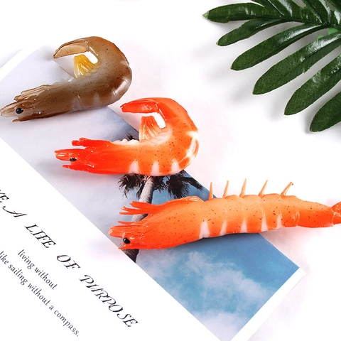 Realistic Simulation Shrimp Food Model Artificial PVC Prawn For Kitchen Decor Photography Props Pretend Play Toy Keychain