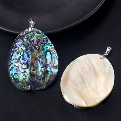 Grote Natuurlijke Abalone Schelp Hanger Met Metalen Borgtocht Regenboog Kleuren Druppel Charm Voor DIY Ketting Maken