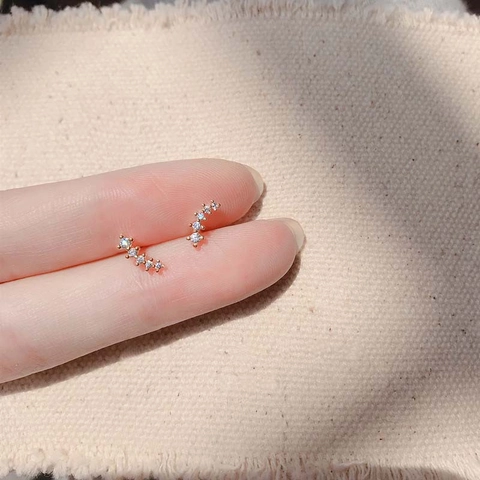 Boucles d'oreilles Puces Rangée Courbe Argent Sterling 925 Avec Zircon Blanc Dégradé Bijoux Minimalistes Brillants