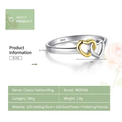 925 Sterling Silver Heart Ring For Women Bi-color Gold Silver Plated Hollow Intertwined Minimalist Fashion Jewelry Finger Ring