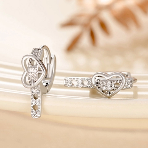 Herz Huggie Creolen Zirkon Kupfer Versilbert Mit Edelstahl Ohrstecker Süß Schick Für Damen