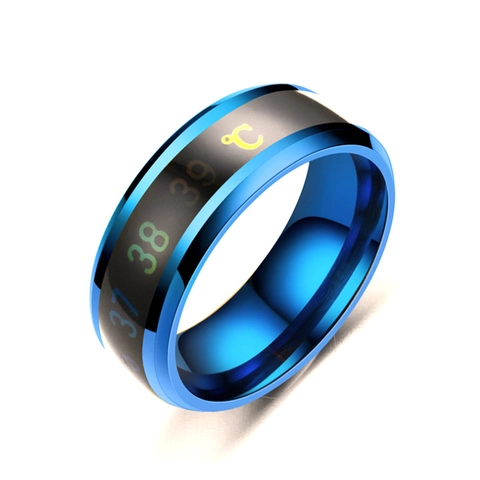 Bague Intelligente de Détection de Température en Acier Inoxydable Changement de Couleur Thermochromique Bijou Homme Femme