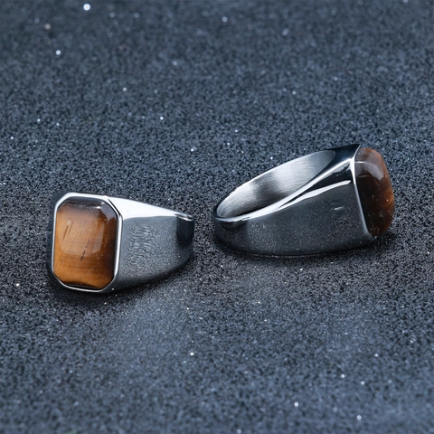 Anello Uomo Acciaio Inossidabile Occhio Di Tigre Rettangolare Retro Sigillo Gioielli Moda Vintage Per Uomo