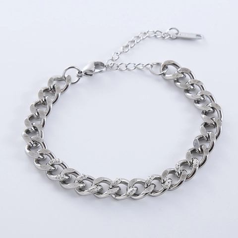 Dames Cubaanse Schakelarmband Van 316L Roestvrij Staal Met Zirkoon Vintage 18K Verguld Veelzijdige Sieraden