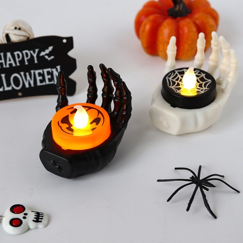 Halloween LED Skeleton Hand Candle Light ABS Plastic Battery Operated Spooky Desktop Decor Party Prop Night Lamp Novelty