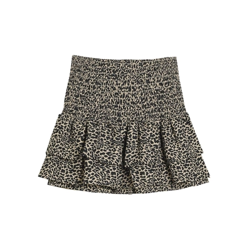 Mini Jupe À Volants Étagés Pour Femmes Taille Haute Smokée Léopard Noir Polyester Décontracté Sexy Plage