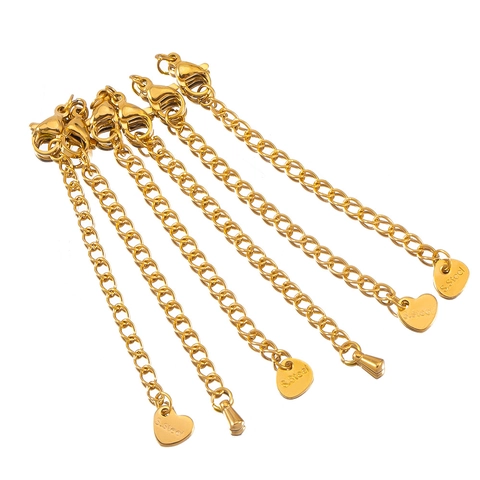 Stainless Steel Jewelry Extension Chains With Lobster Clasps Heart Triangle Water Drop Charms For Necklace Bracelet DIY