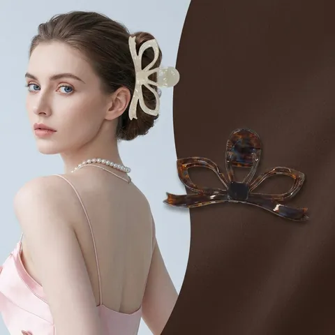 Pince À Cheveux Noeud Grande Acétate De Cellulose Pince Requin Marbre Écaille De Tortue Vintage Élégant Pour Femmes Filles
