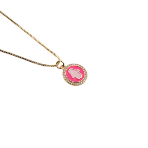 Hamsa Hand Pendant Necklace Copper Gold Plated Enamel Zircon Fatima Hand Jewelry For Women Evil Eye Protection