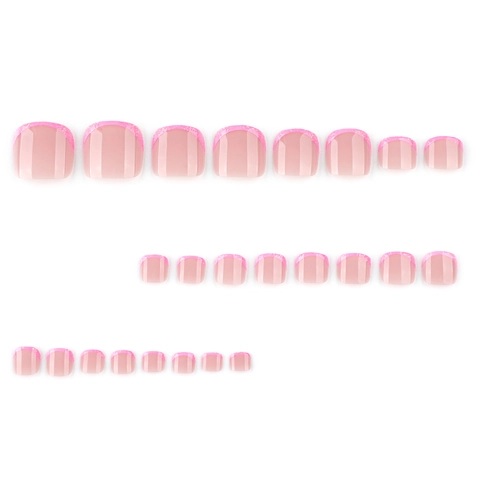 French Pink Glitter Press On Toenails Full Cover False Toenail Tips For Women DIY Foot Manicure Simple Glossy Detachable Wearable