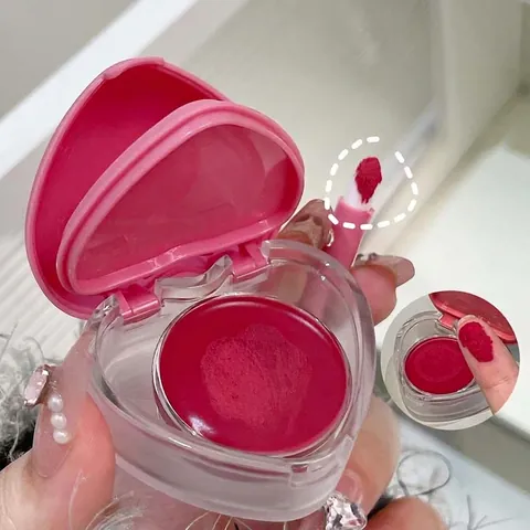 Hartvormige Lip En Wang Modder Matte Fluwelen Textuur Dubbel Gebruik Met Ingebouwde Penseel Langdurige Natuurlijke Make-up