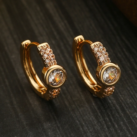 Geometric Hoop Earrings Gold Plated Copper With Zircon Niche Luxury Design Fashion Ear Buckles For Women Versatile Jewelry