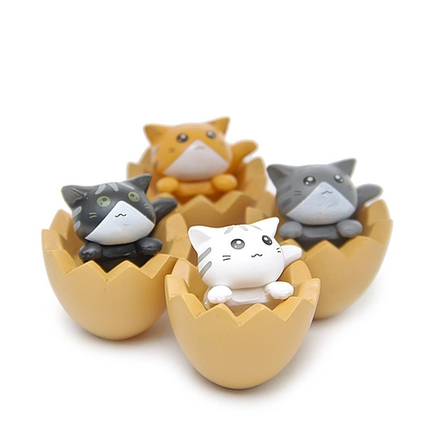Niedliche Cartoon Katze In Eierschale Figur PVC Desktop Ornament Für DIY Mikro Landschaft Garten Dekoration Haus Büro Dekor Geschenk