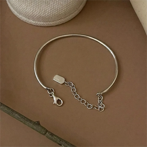 925 Sterling Silver Bangle For Women Minimalist Geometric Adjustable Chain Bracelet Thin Line Fine Jewelry Gift