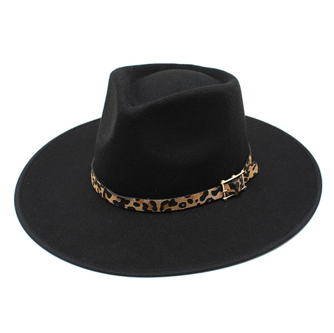 Fedora Hat Wide Brim Cotton Polyester Felt Leopard Print Band Gold Buckle Vintage Jazz Style Elegant
