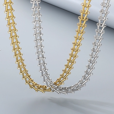 Stainless Steel Geometric Trapezoid Link Chain Necklace Minimalist Punk Industrial Fashion Unisex Accessory