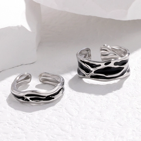 Anillos De Pareja De Esmalte De Acero Inoxidable Diseño Fluido Irregular Anillo Abierto Ajustable Joyería Minimalista