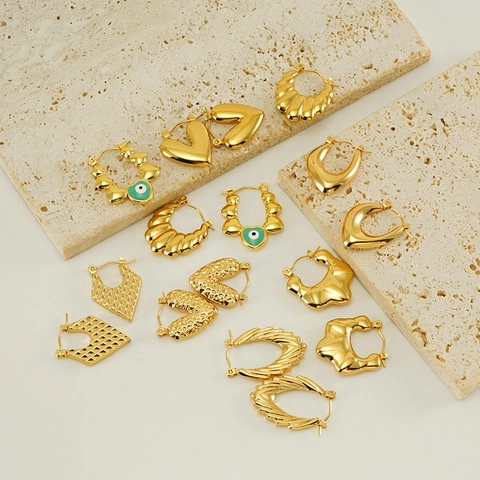 Vintage Geometrische Ohrringe 18K Vergoldet Edelstahl Hohl Herz Böser Blick Emaille Schmuck Frauen Stilvolle Mode