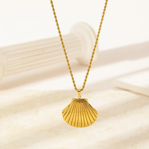 Schelp Ketting En Oorbellen Sieradenset 18K Verguld Roestvrij Staal Touw Ketting Zeethema Mode Voor Vrouwen
