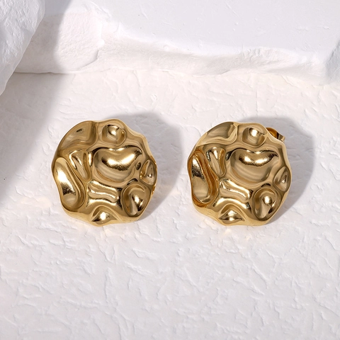 Irregular Wrinkled Stainless Steel Stud Earrings Minimalist Geometric Lava Texture Metallic Statement Jewelry For Women