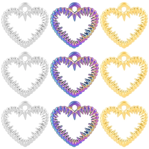 Heart Pendant Necklace Stainless Steel Spiky Edge Punk Gothic Minimalist Jewelry For Women Clavicle Chain